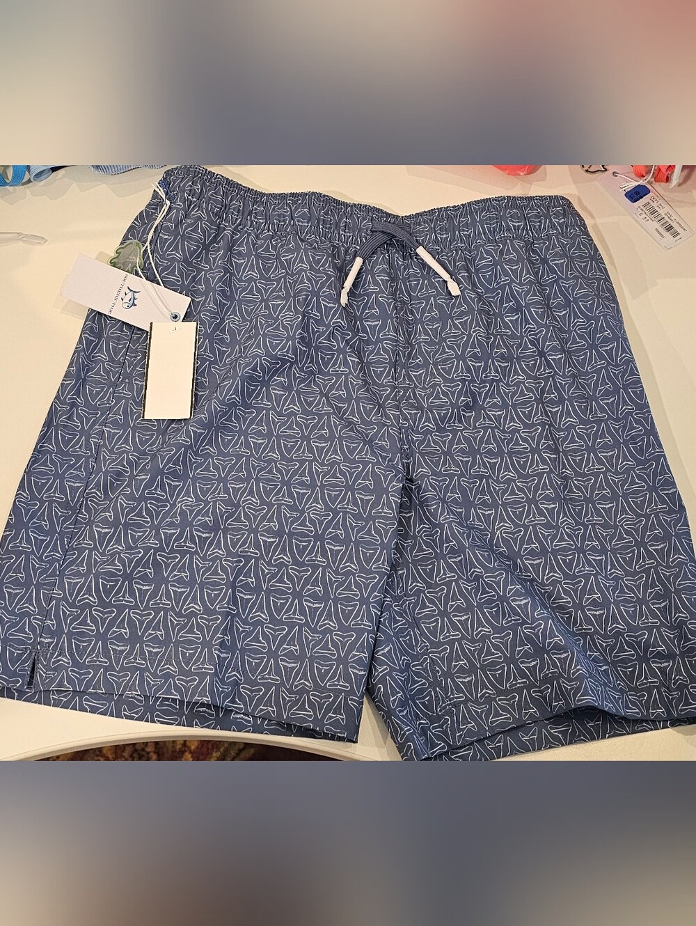 Southern Tide Boys Navy Blue Patterned Swim Trunks